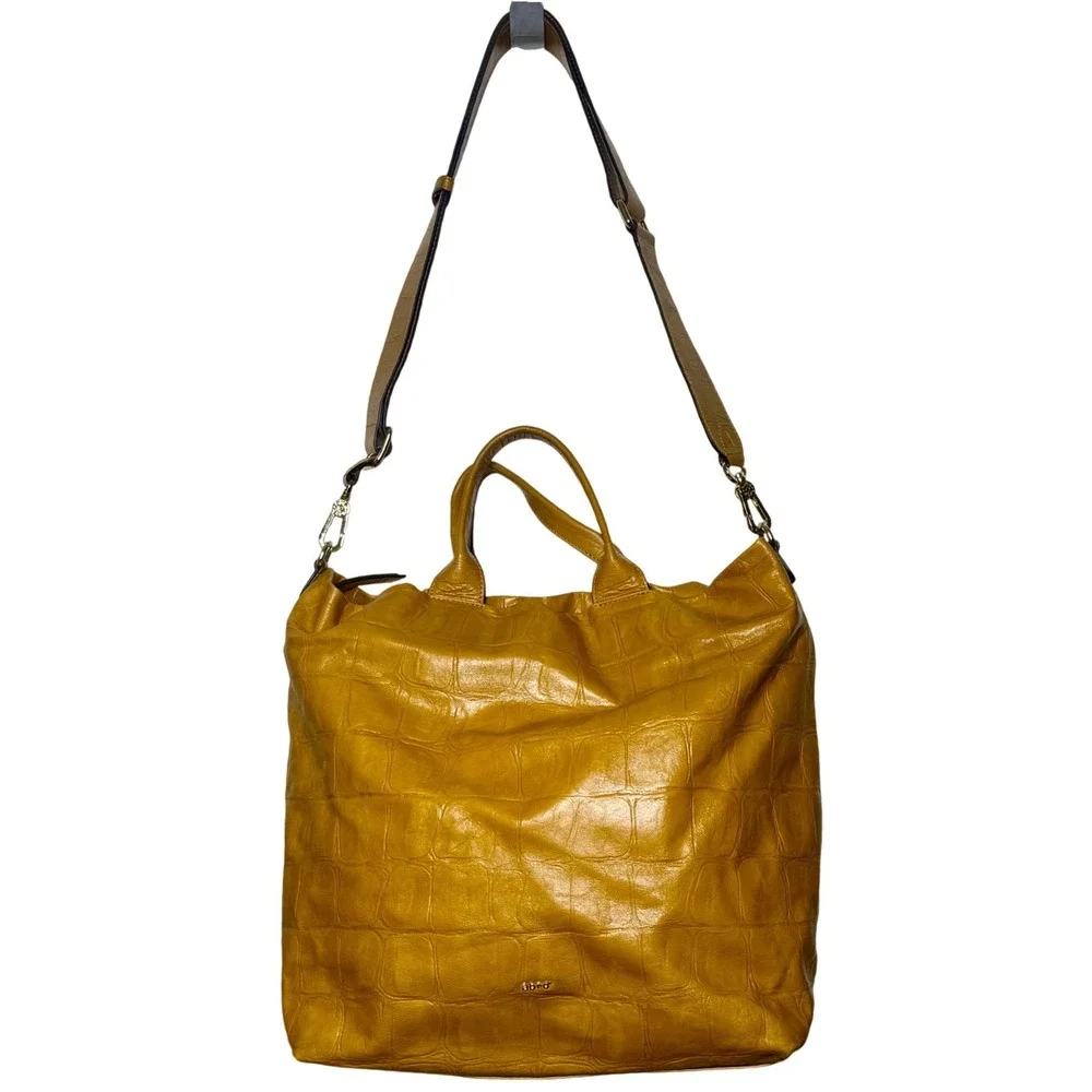 Abro Leather Purse Crocodile Embossed Crossbody Bag Mustard Yellow Fall Autumn